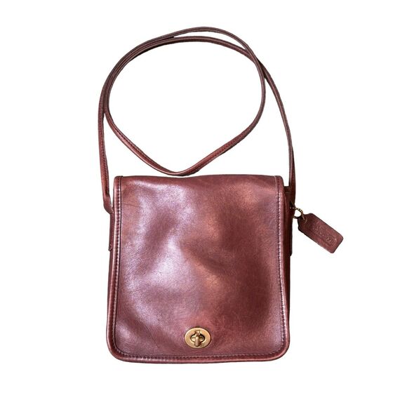 Coach Vintage Brown Leather Turn Lock Compact‎ Pouch Crossbody 9620 - Picture 2 of 8